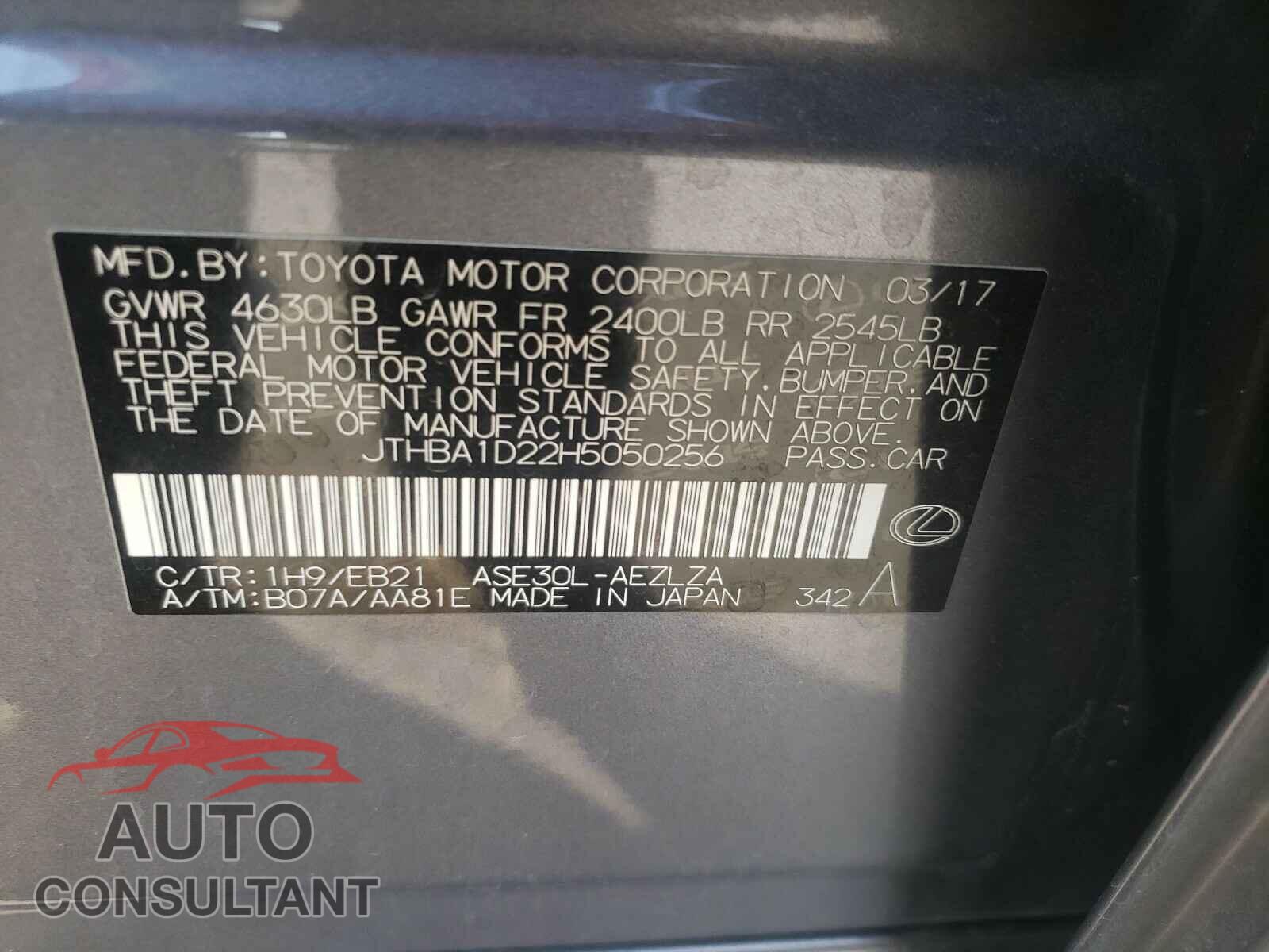 LEXUS IS 2017 - JTHBA1D22H5050256