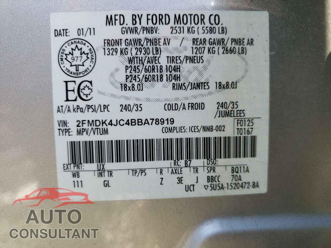 FORD EDGE 2011 - 2FMDK4JC4BBA78919