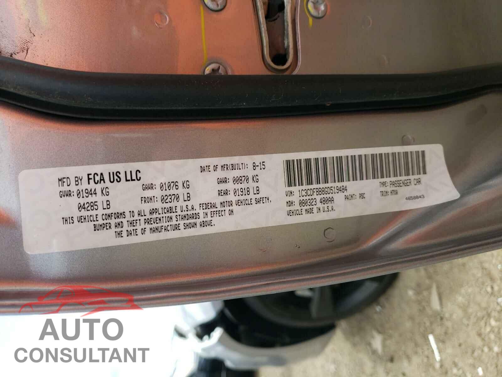 DODGE DART 2016 - 1C3CDFBB8GD519484