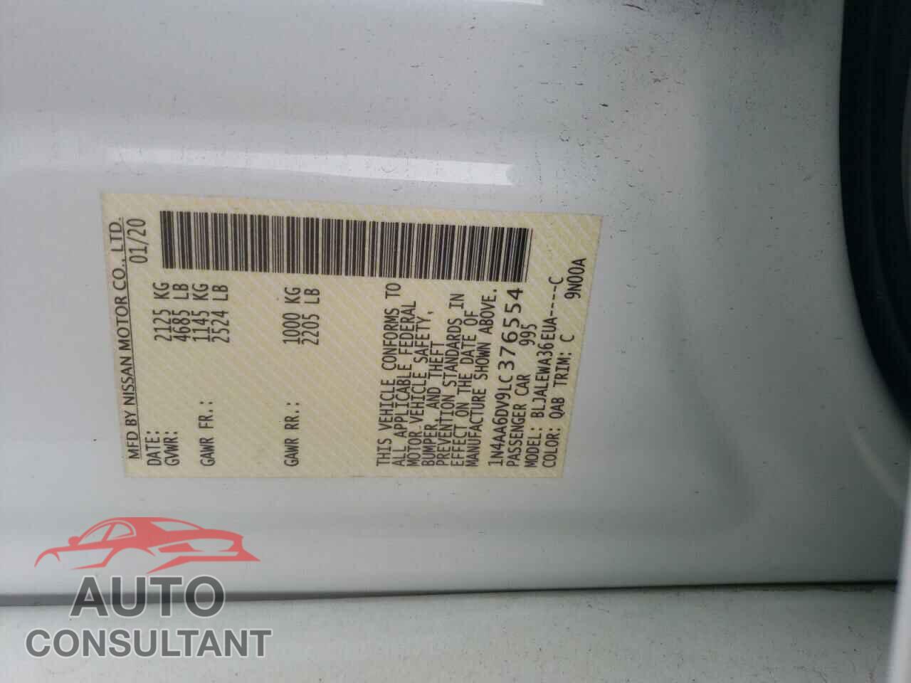 NISSAN MAXIMA 2020 - 1N4AA6DV9LC376554