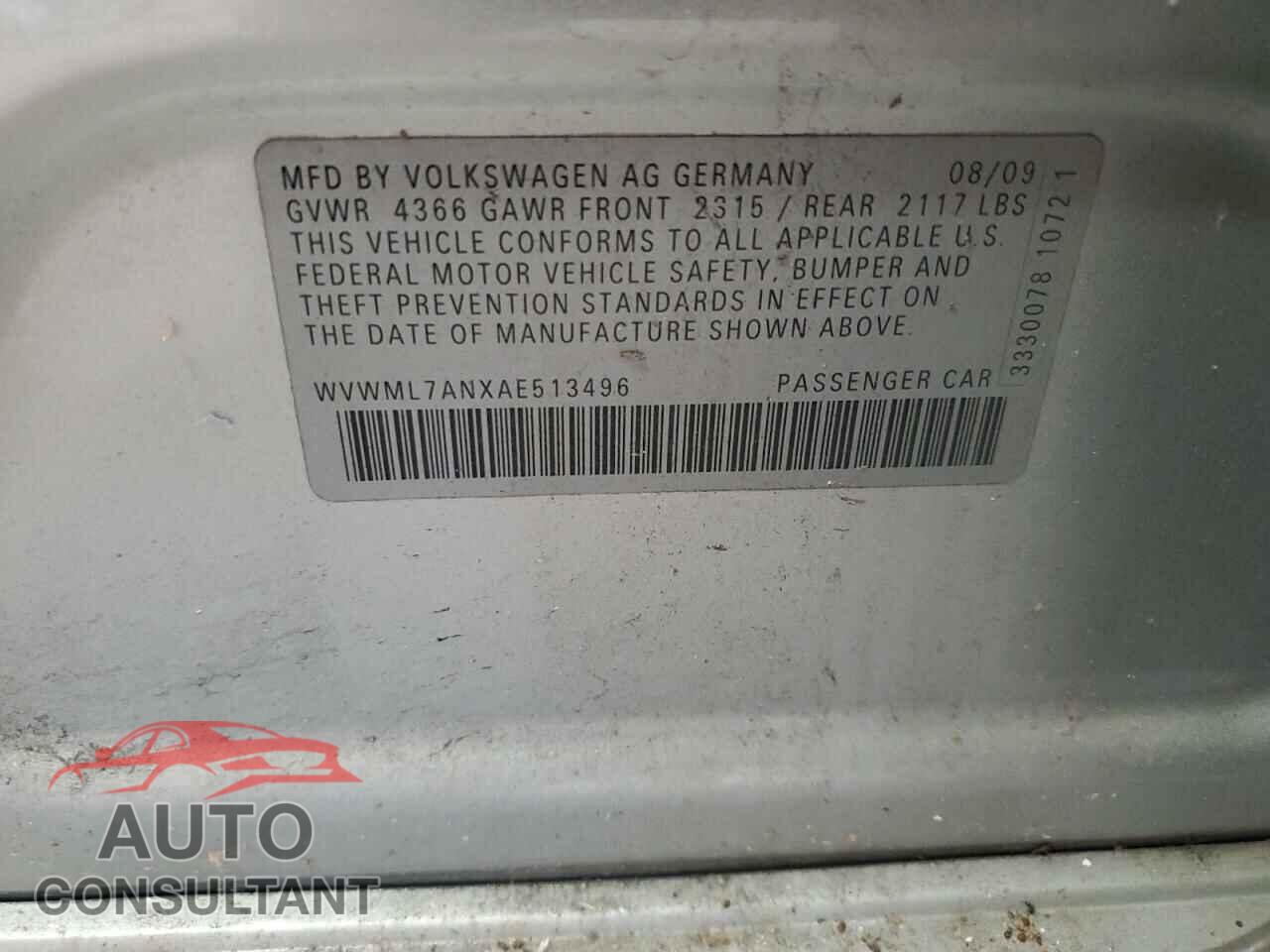 VOLKSWAGEN CC 2010 - WVWML7ANXAE513496