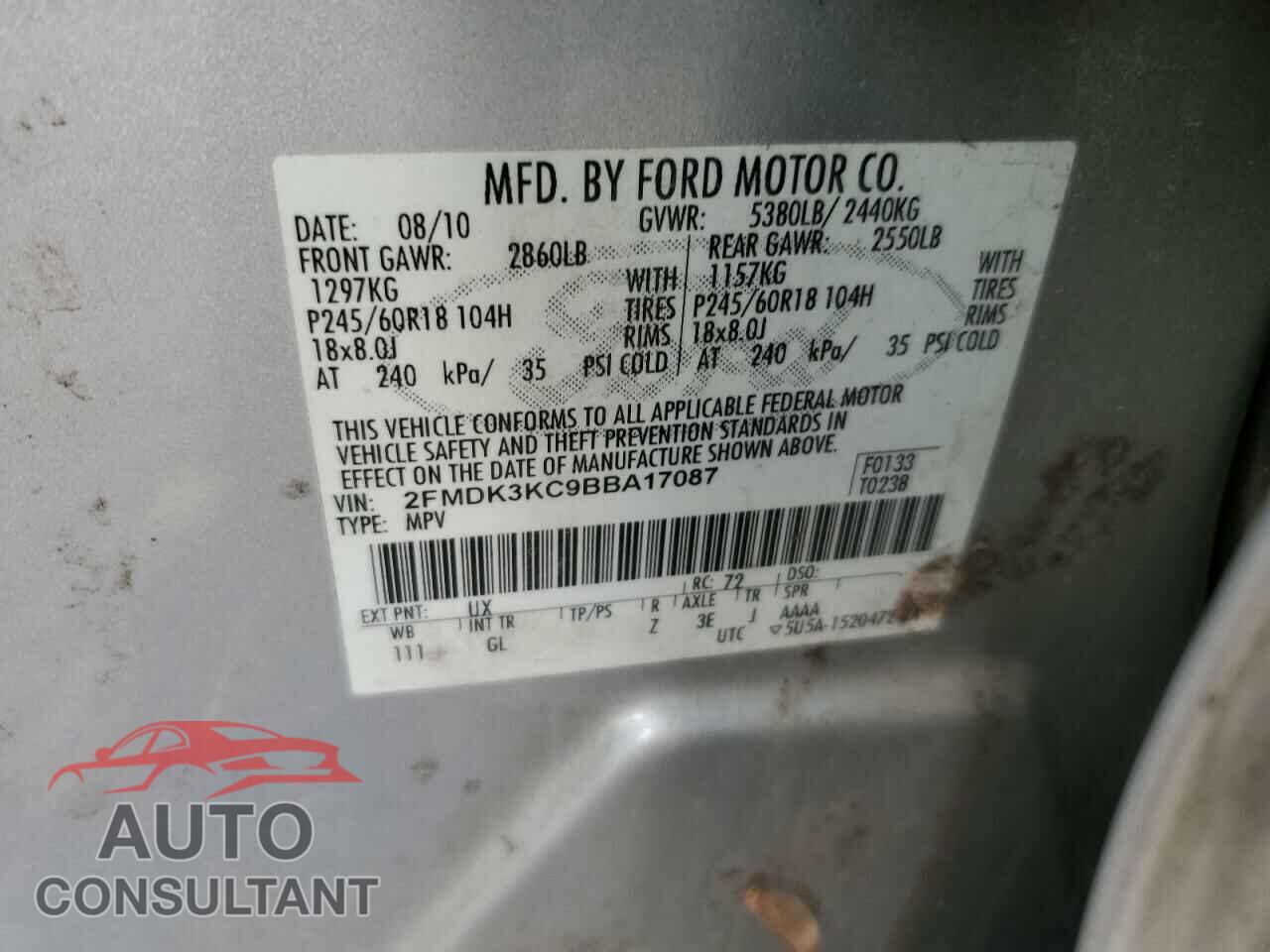 FORD EDGE 2011 - 2FMDK3KC9BBA17087