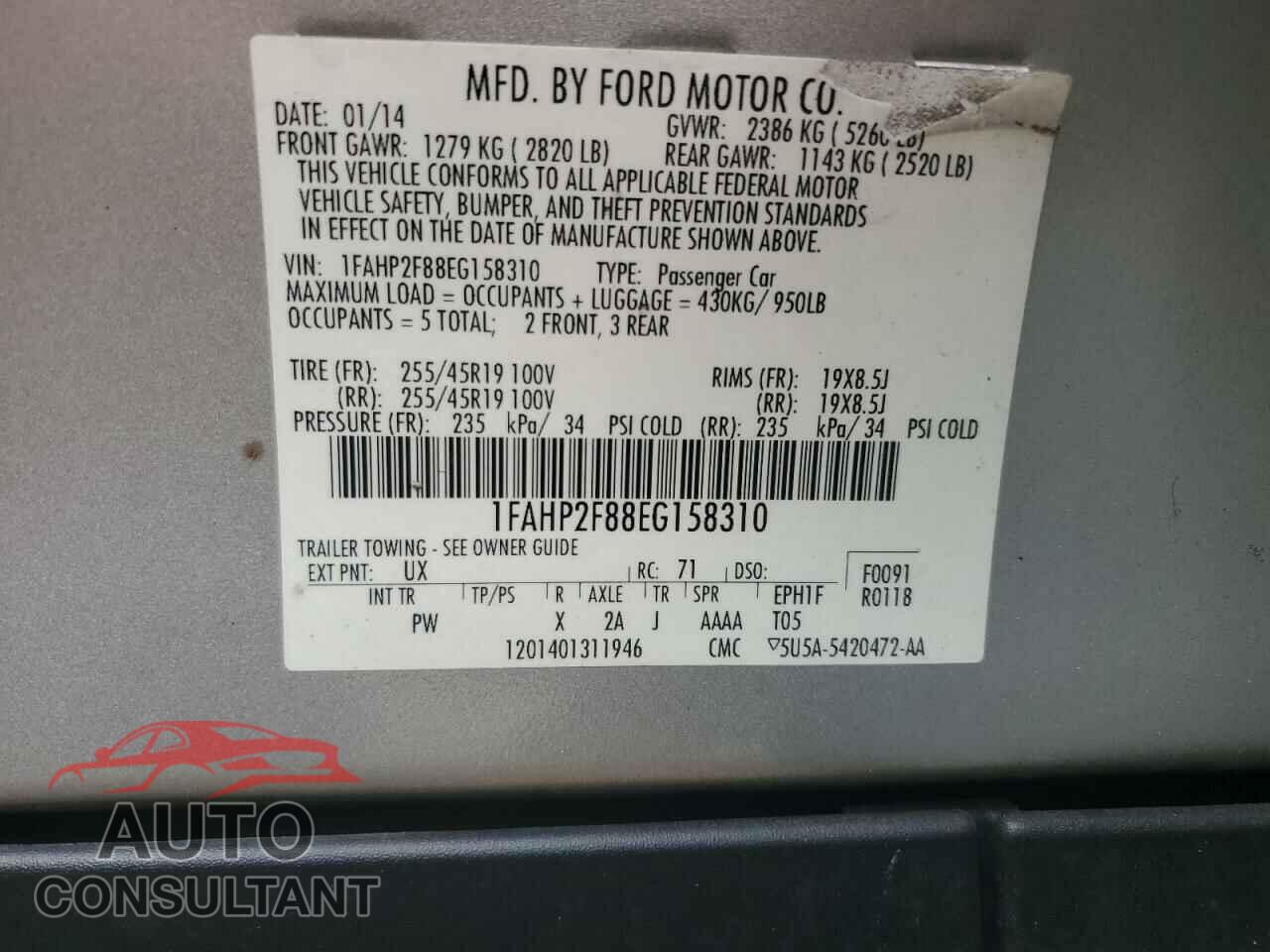 FORD TAURUS 2014 - 1FAHP2F88EG158310