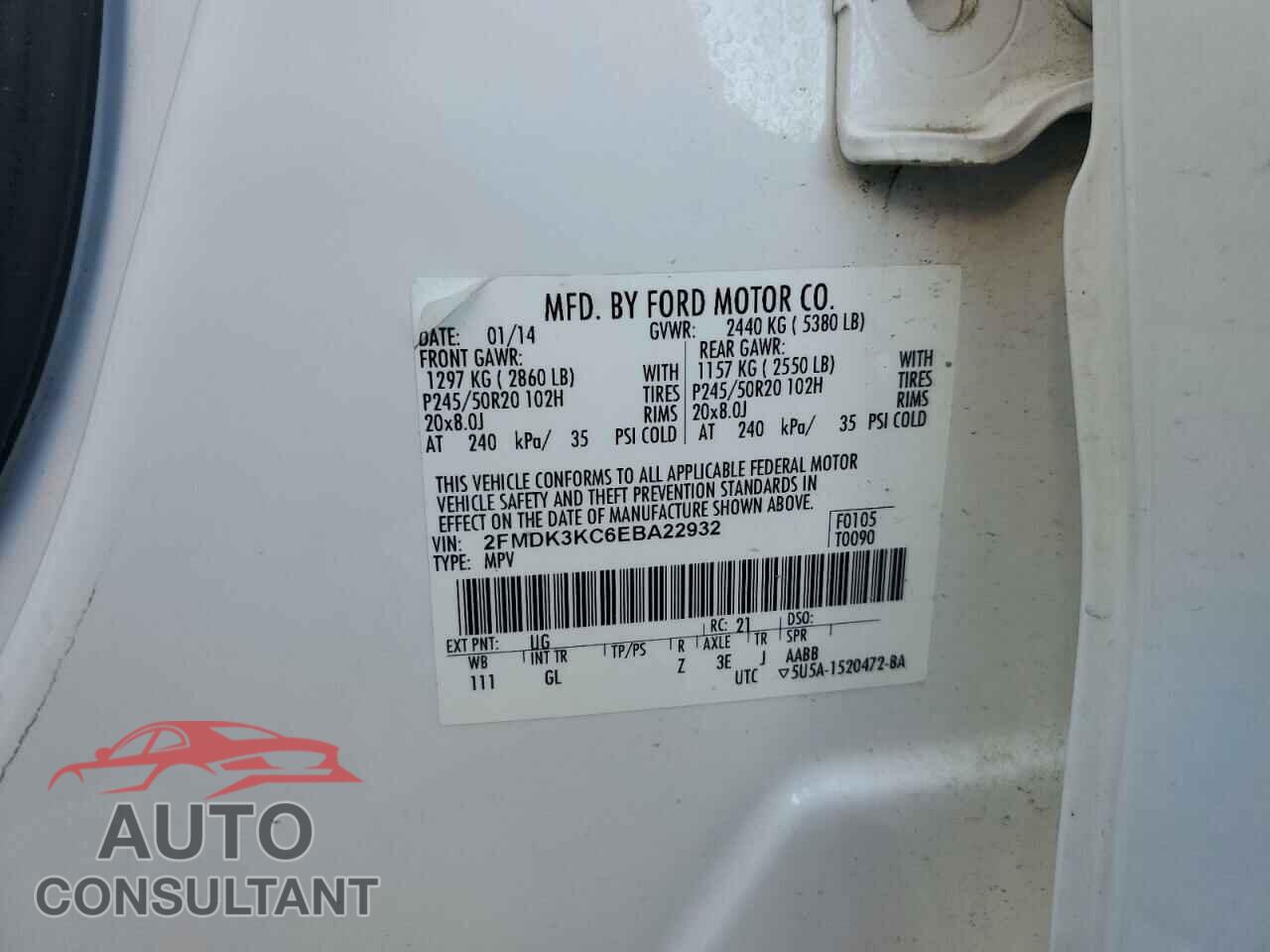 FORD EDGE 2014 - 2FMDK3KC6EBA22932