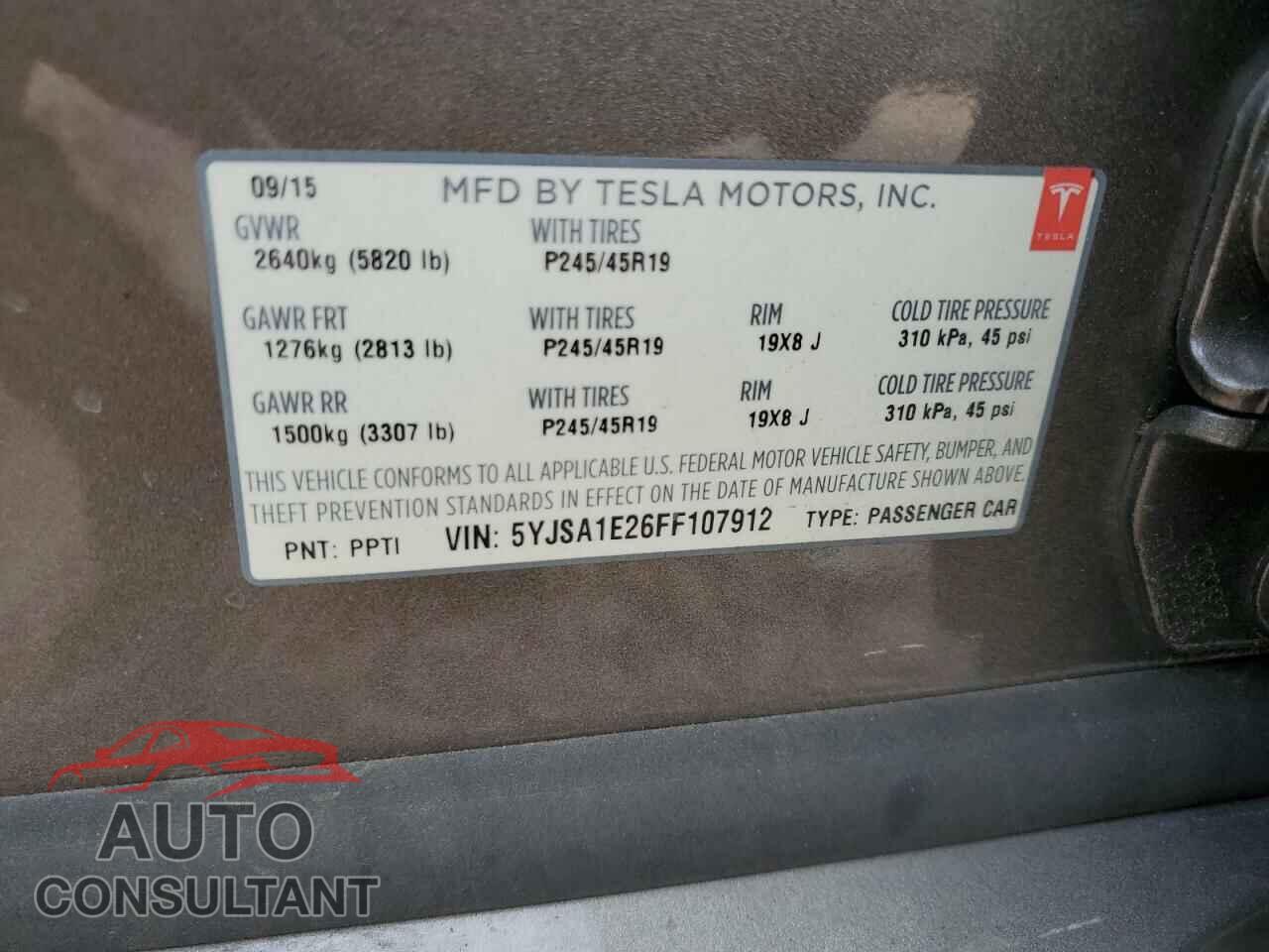 TESLA MODEL S 2015 - 5YJSA1E26FF107912