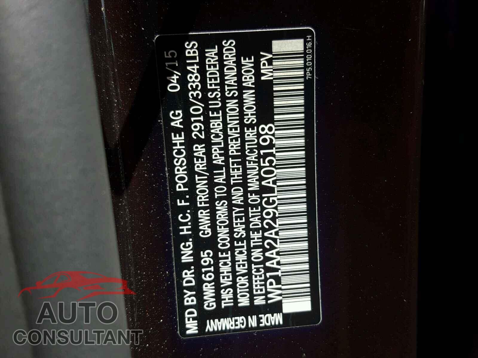 PORSCHE CAYENNE 2016 - WP1AA2A29GLA05198
