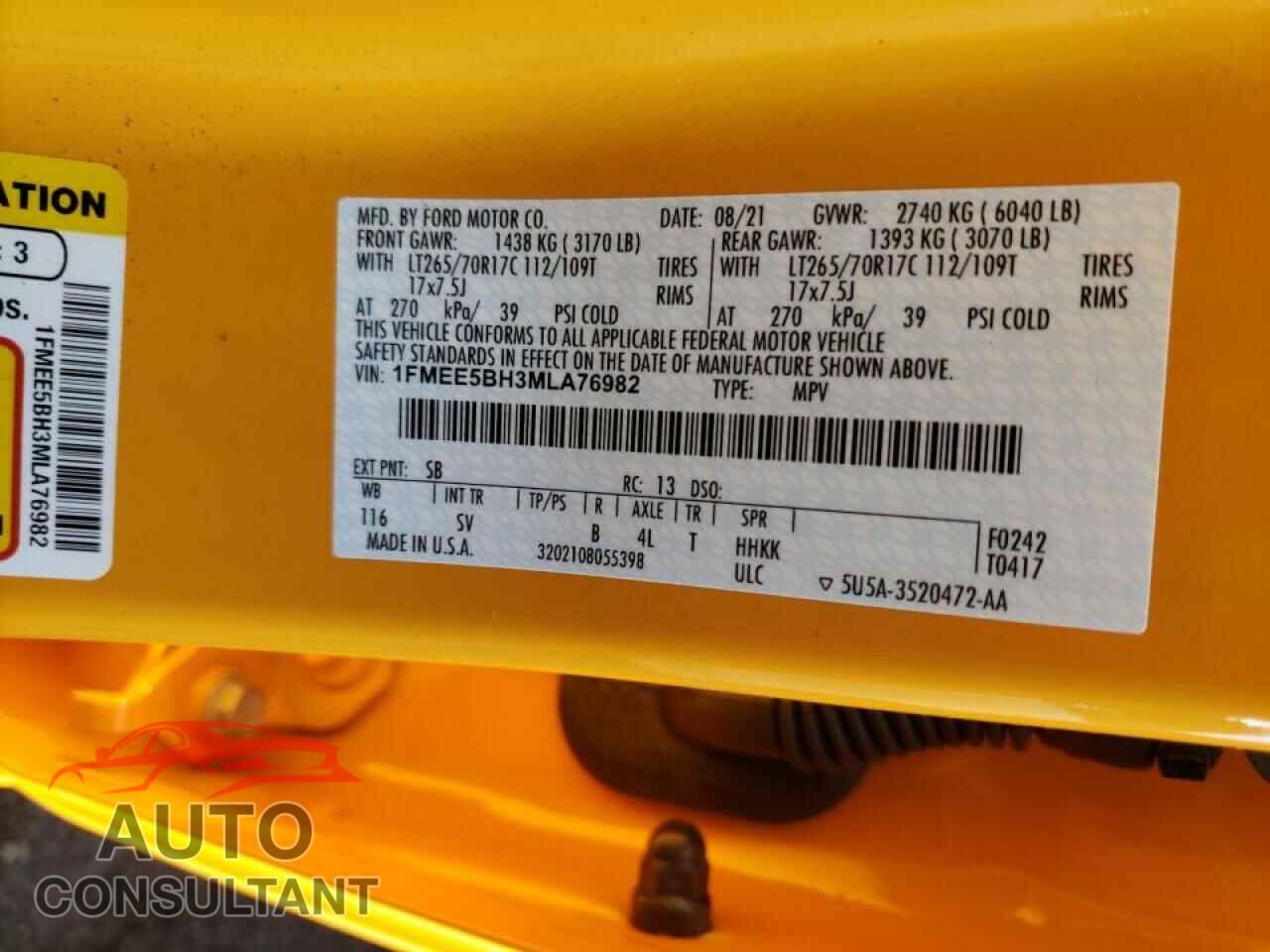 FORD BRONCO BAS 2021 - 1FMEE5BH3MLA76982