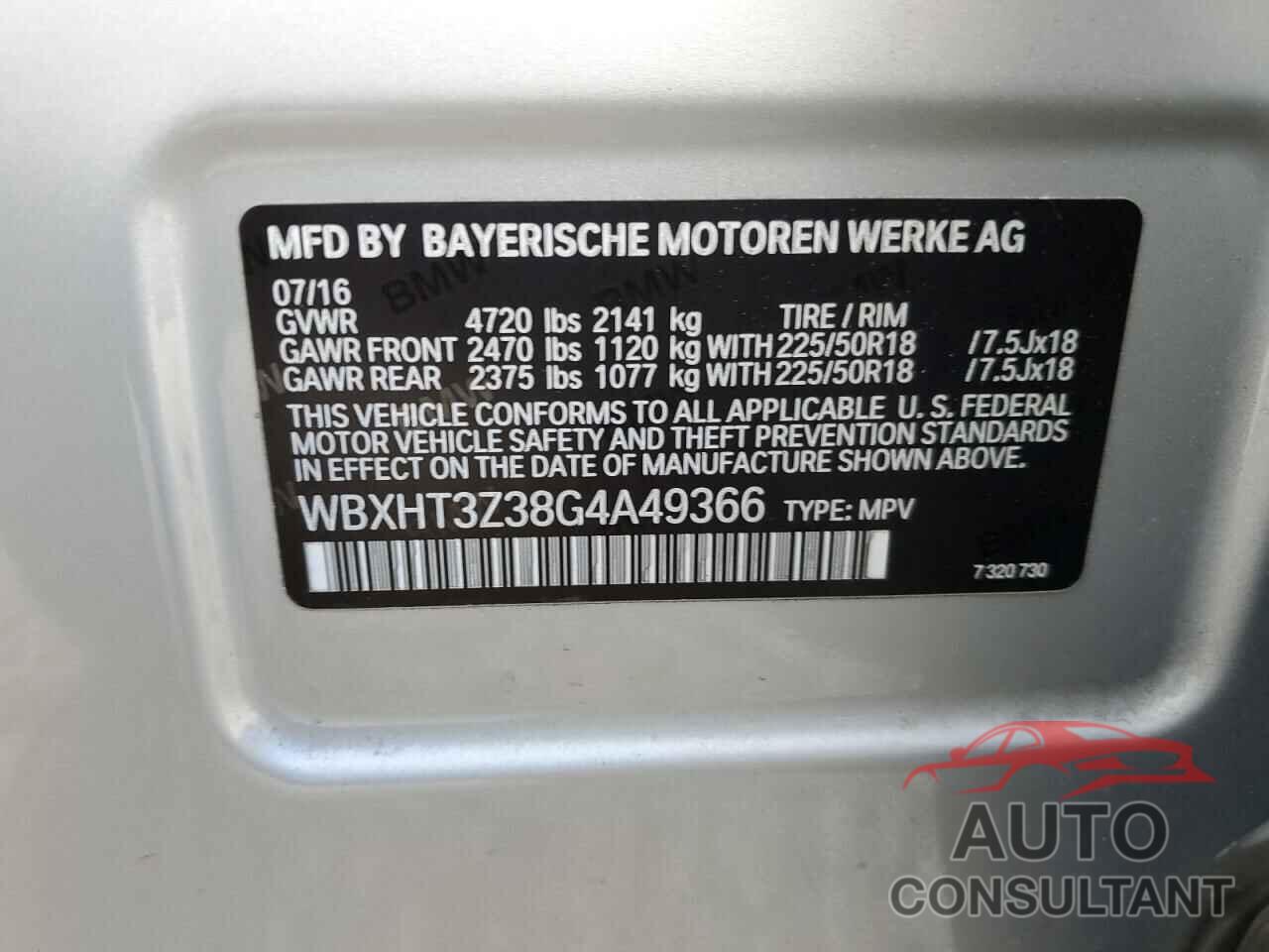BMW X1 2016 - WBXHT3Z38G4A49366