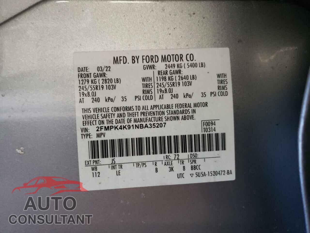 FORD EDGE 2022 - 2FMPK4K91NBA35207