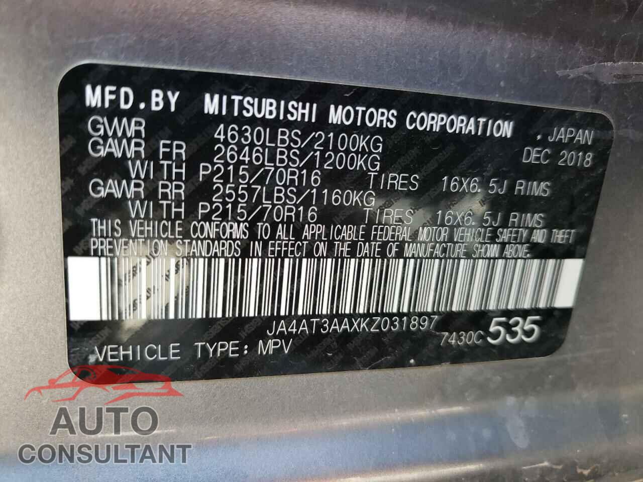 MITSUBISHI ECLIPSE 2019 - JA4AT3AAXKZ031897