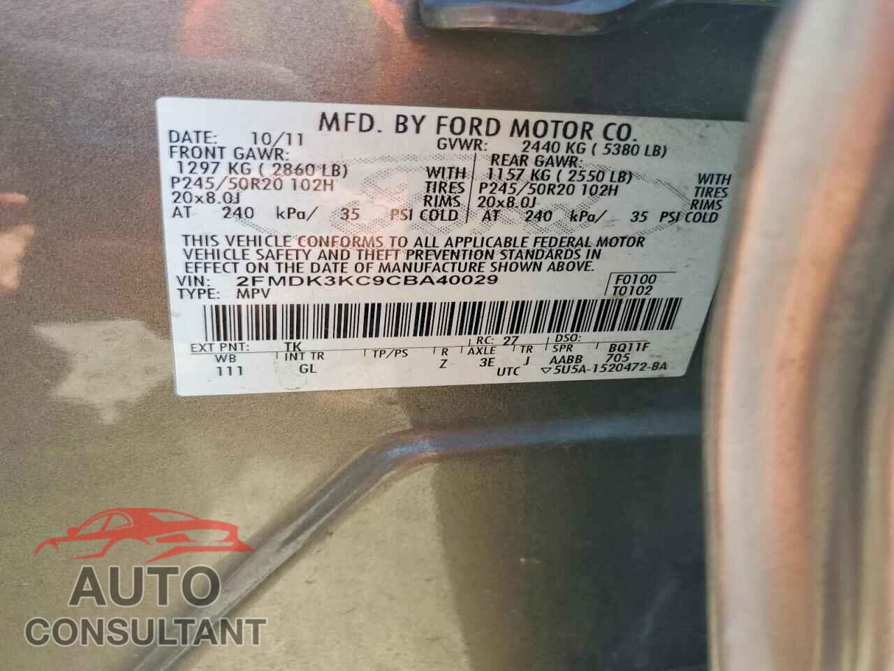 FORD EDGE 2012 - 2FMDK3KC9CBA40029