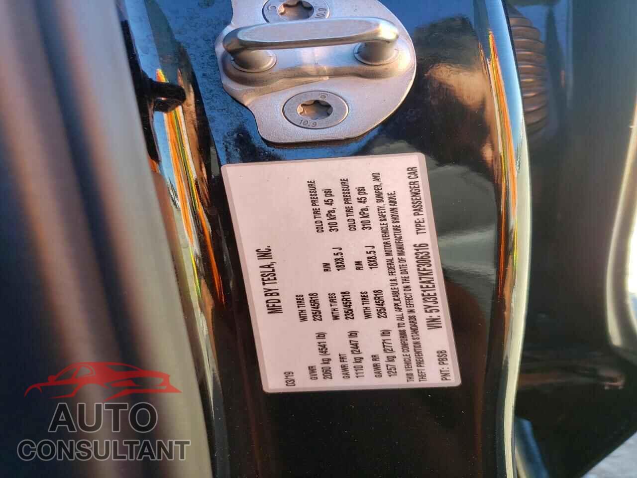 TESLA MODEL 3 2019 - 5YJ3E1EA7KF306316