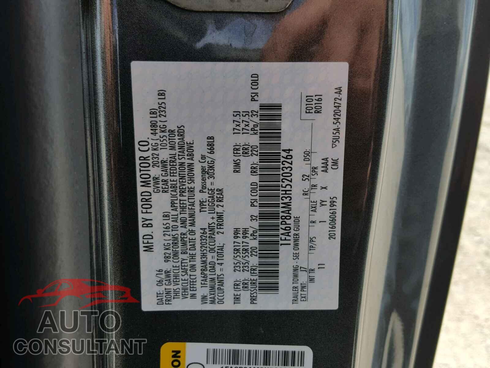 FORD MUSTANG 2017 - 1FA6P8AM3H5203264