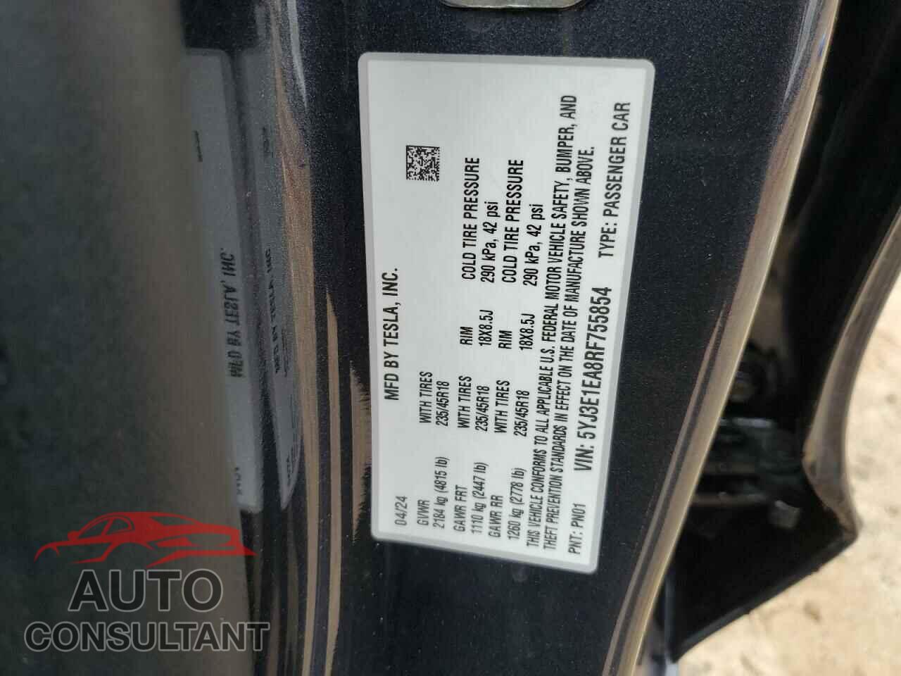 TESLA MODEL 3 2024 - 5YJ3E1EA8RF755854