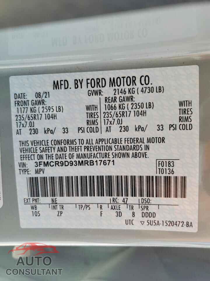 FORD BRONCO 2021 - 3FMCR9D93MRB17671