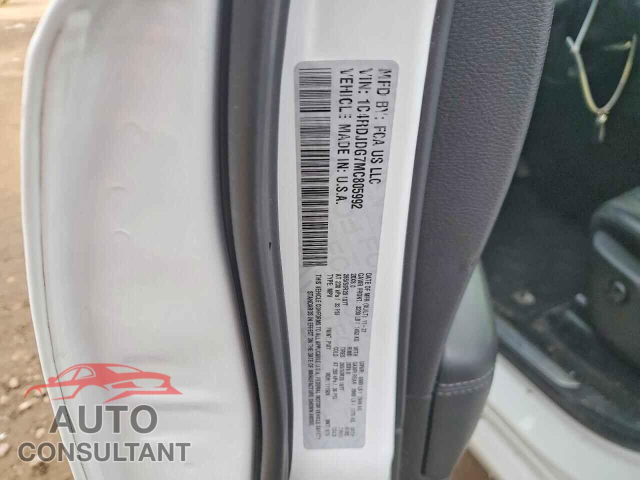 DODGE DURANGO 2021 - 1C4RDJDG7MC805992
