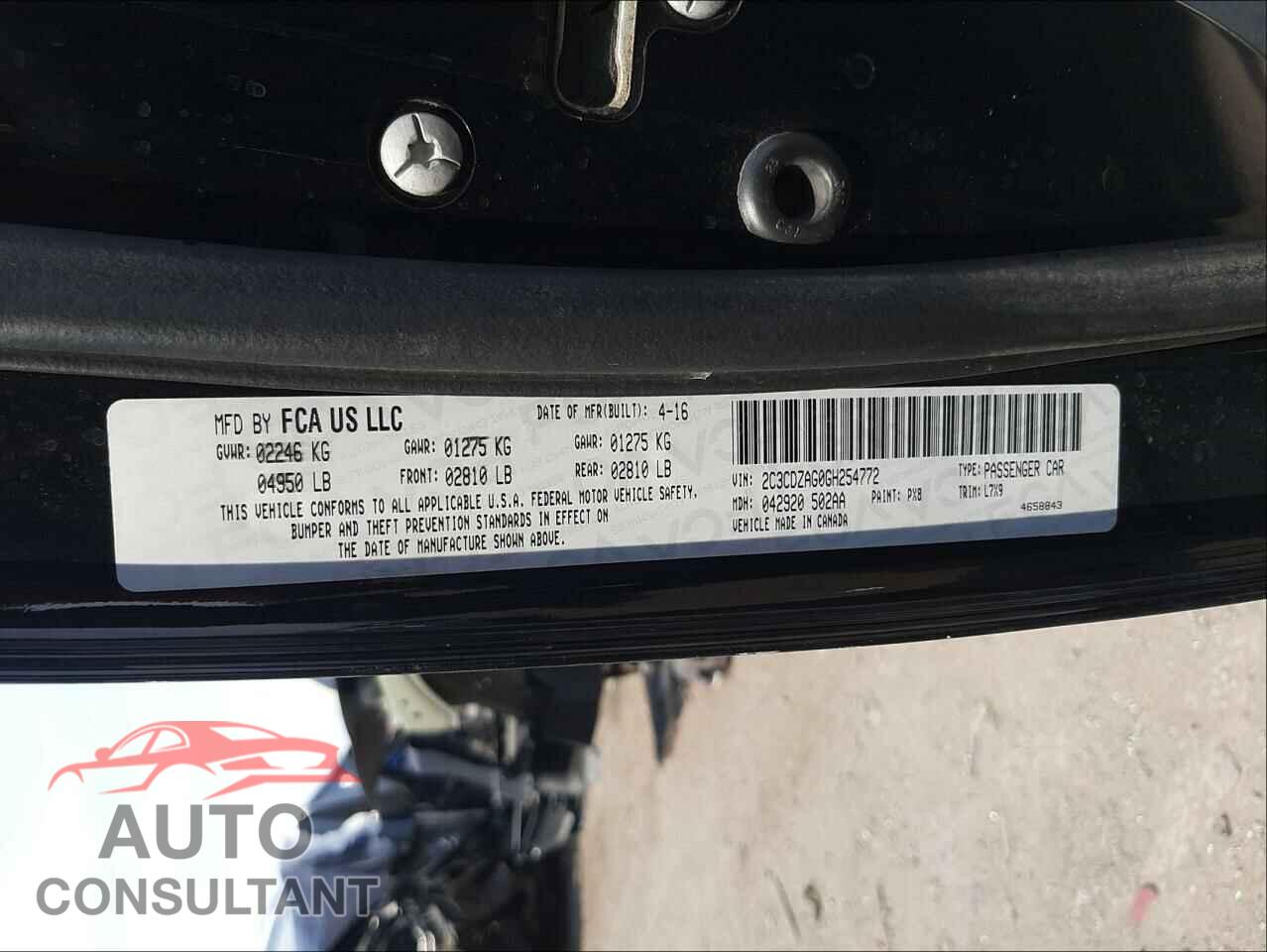 DODGE CHALLENGER 2016 - 2C3CDZAG0GH254772