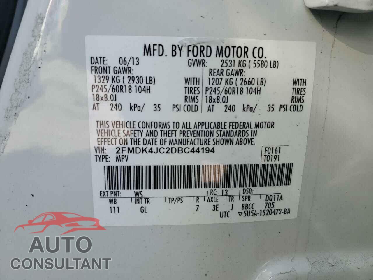 FORD EDGE 2013 - 2FMDK4JC2DBC44194
