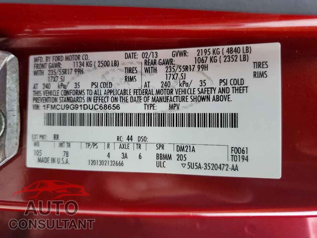 FORD ESCAPE 2013 - 1FMCU9G91DUC68656