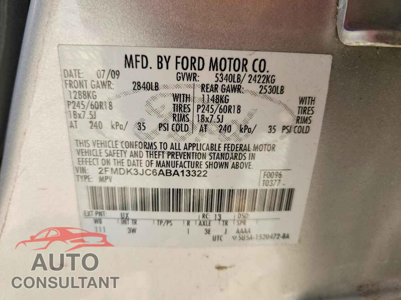 FORD EDGE 2010 - 2FMDK3JC6ABA13322