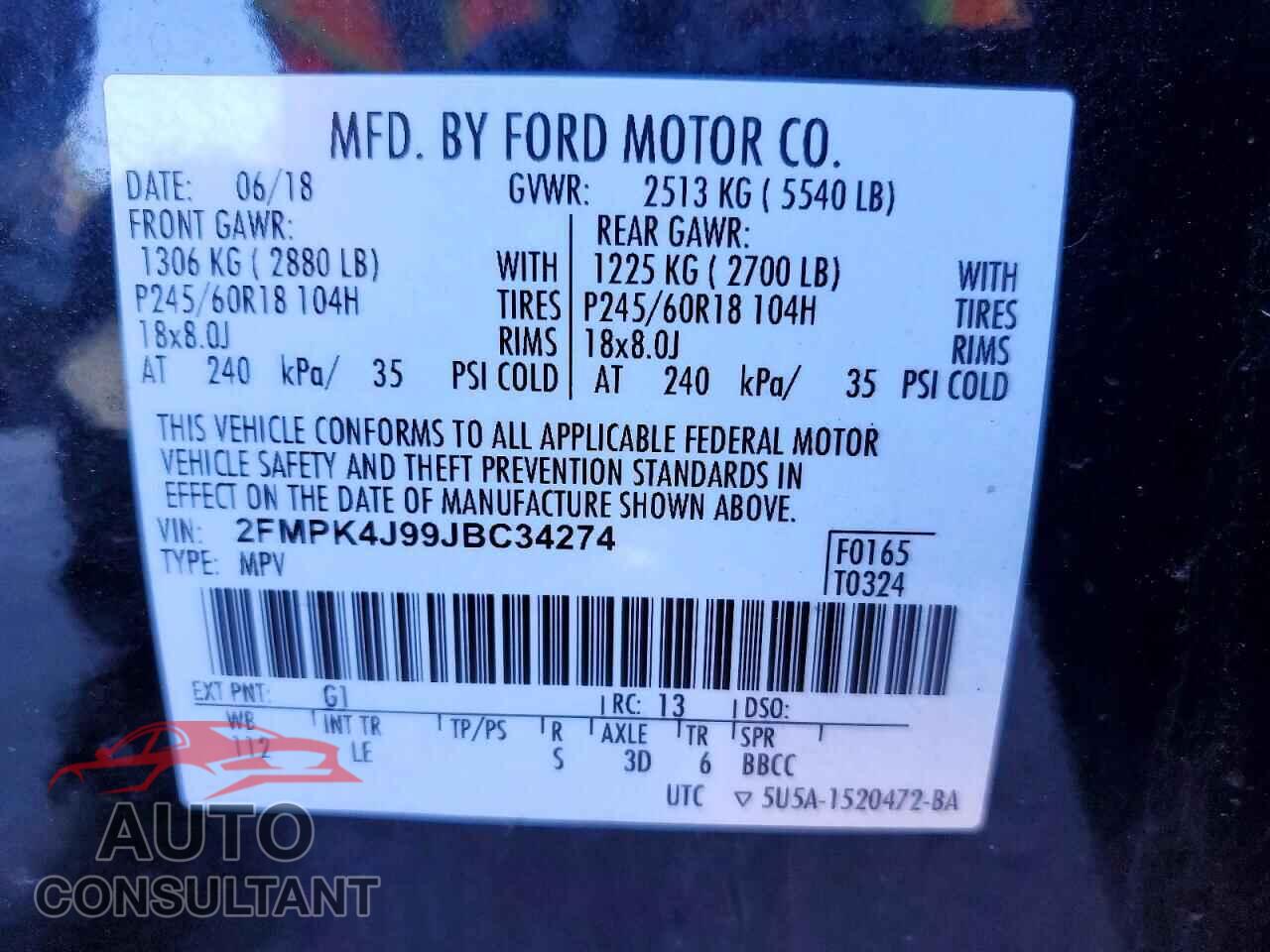 FORD EDGE 2018 - 2FMPK4J99JBC34274