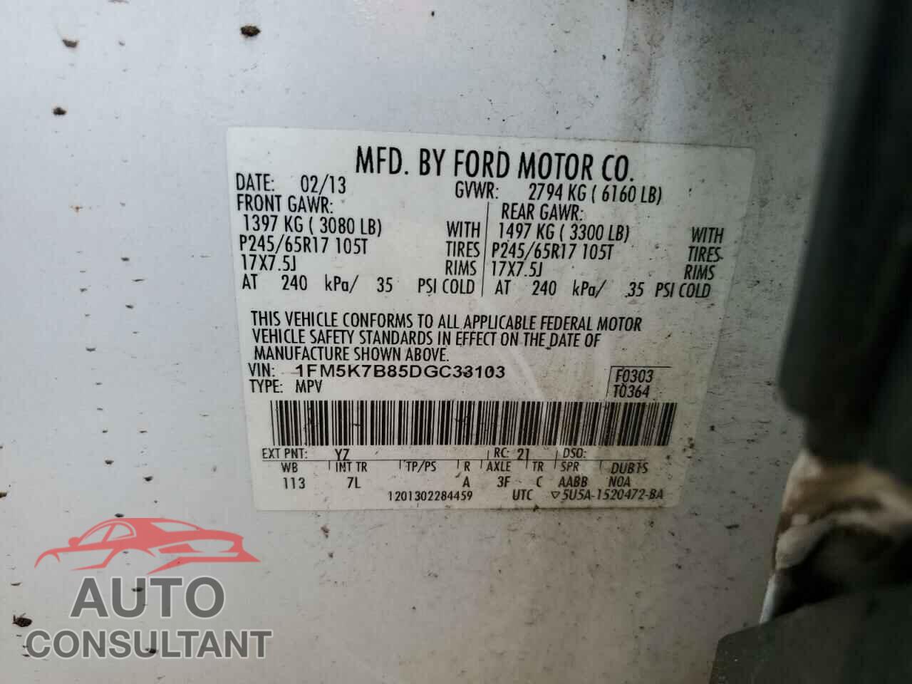FORD EXPLORER 2013 - 1FM5K7B85DGC33103