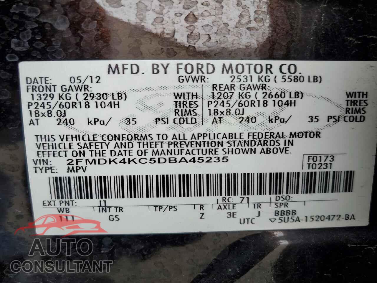 FORD EDGE 2013 - 2FMDK4KC5DBA45235