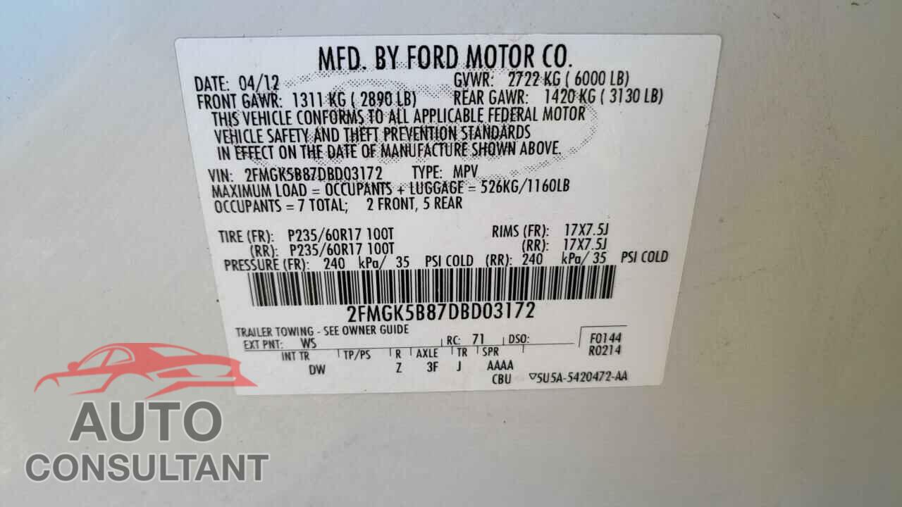 FORD FLEX 2013 - 2FMGK5B87DBD03172