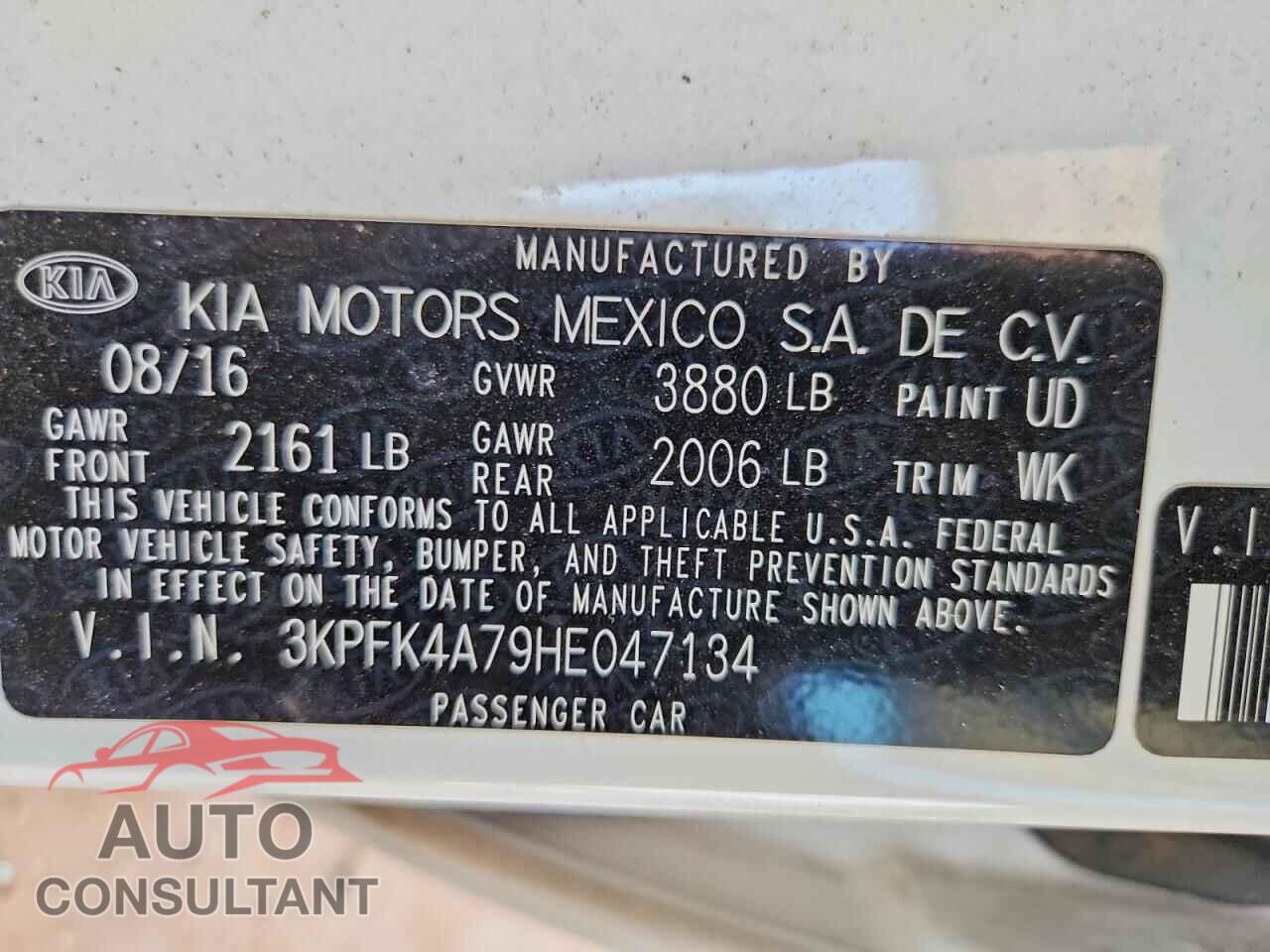 KIA FORTE 2017 - 3KPFK4A79HE047134