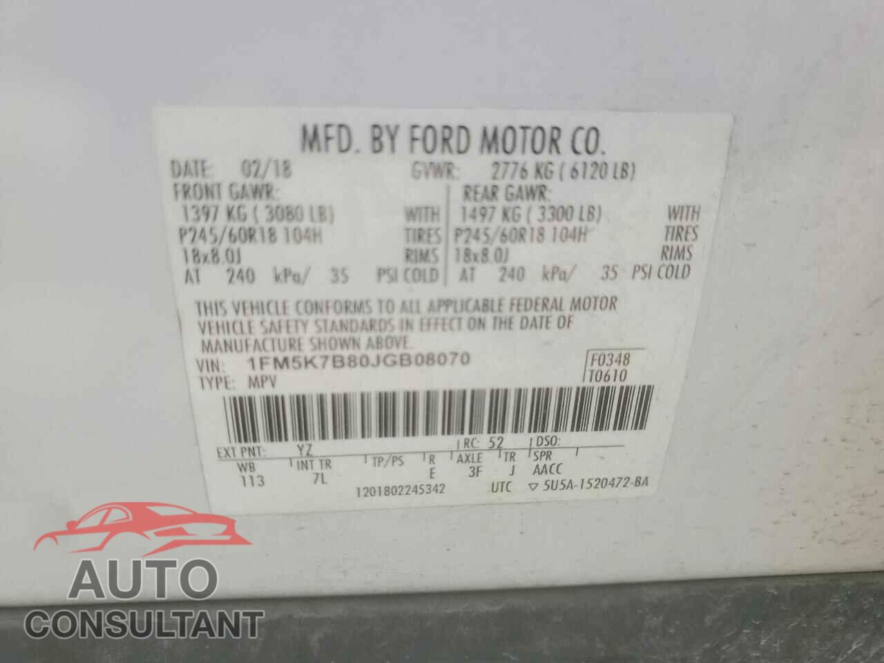 FORD EXPLORER 2018 - 1FM5K7B80JGB08070