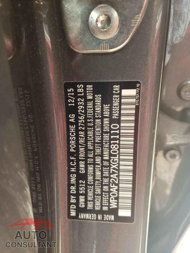 PORSCHE PANAMERA 2016 - WP0AF2A7XGL081110