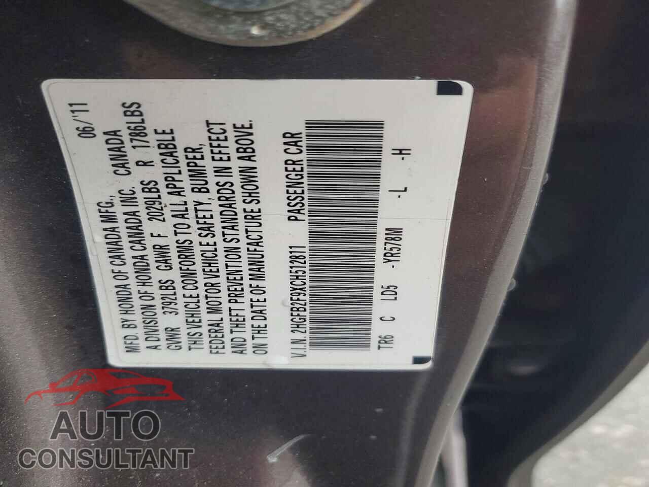 HONDA CIVIC 2012 - 2HGFB2F9XCH512811