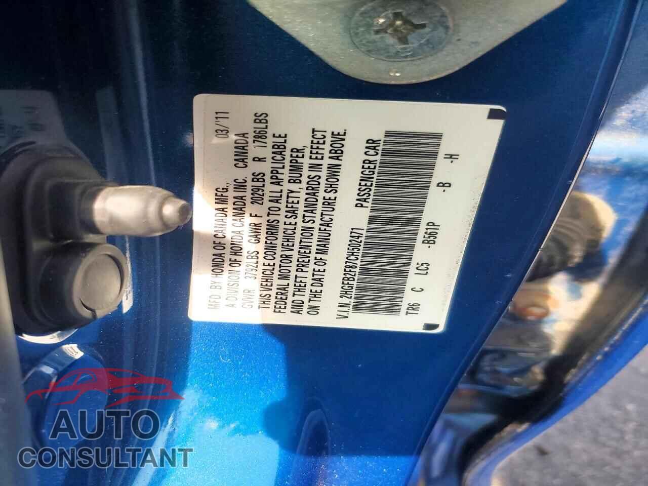 HONDA CIVIC 2012 - 2HGFB2F87CH502471