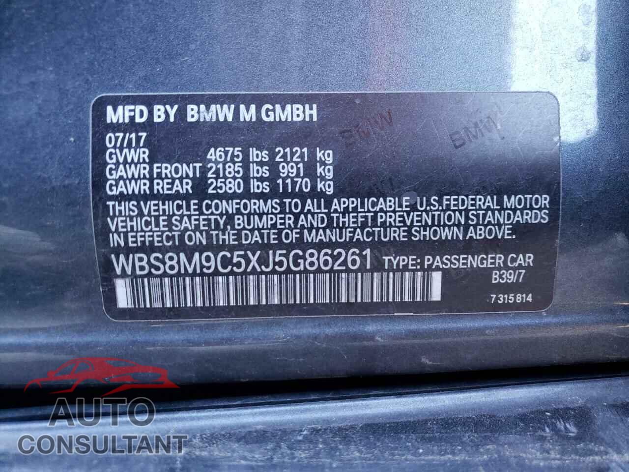BMW M3 2018 - WBS8M9C5XJ5G86261