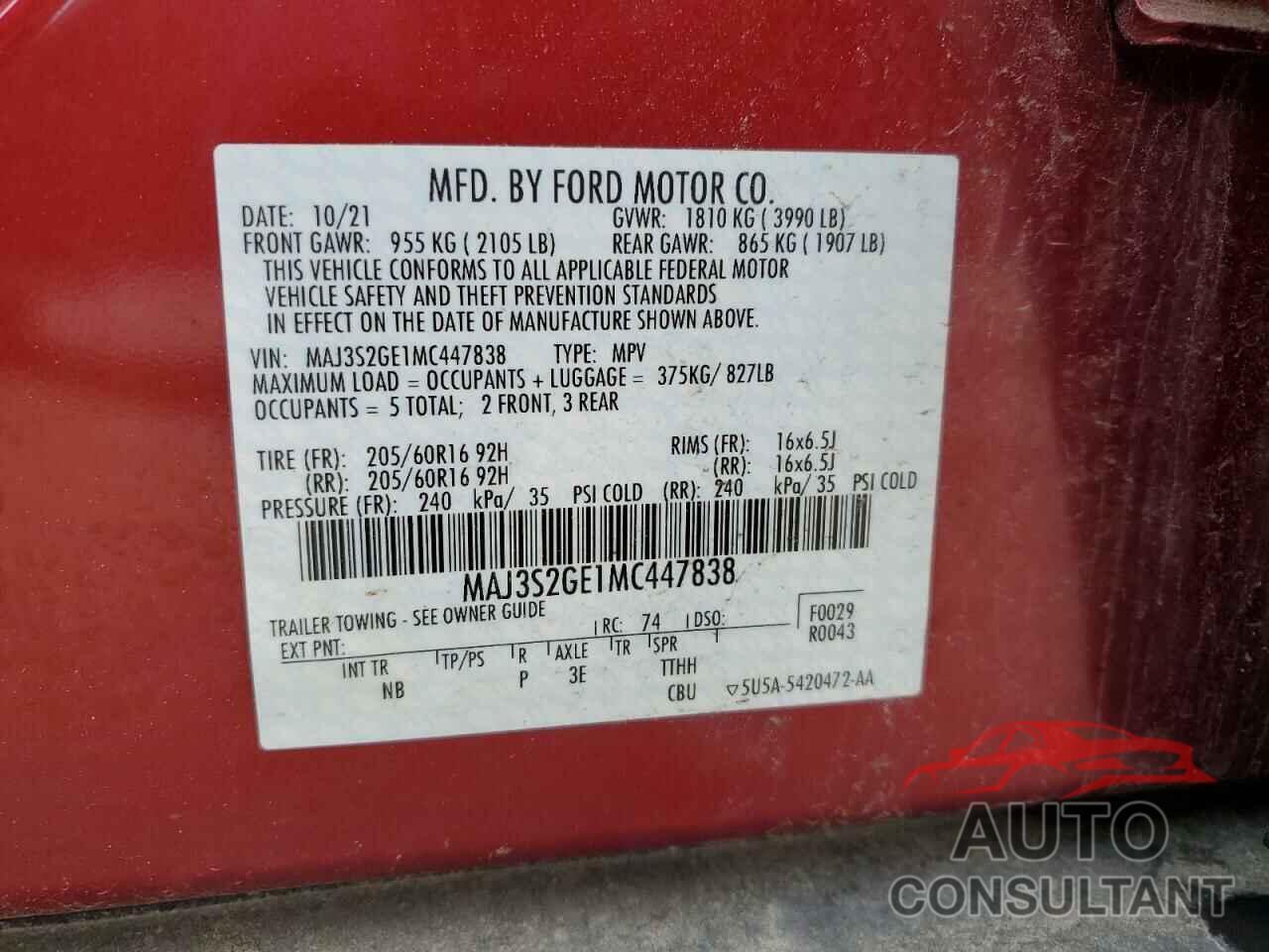 FORD ECOSPORT 2021 - MAJ3S2GE1MC447838