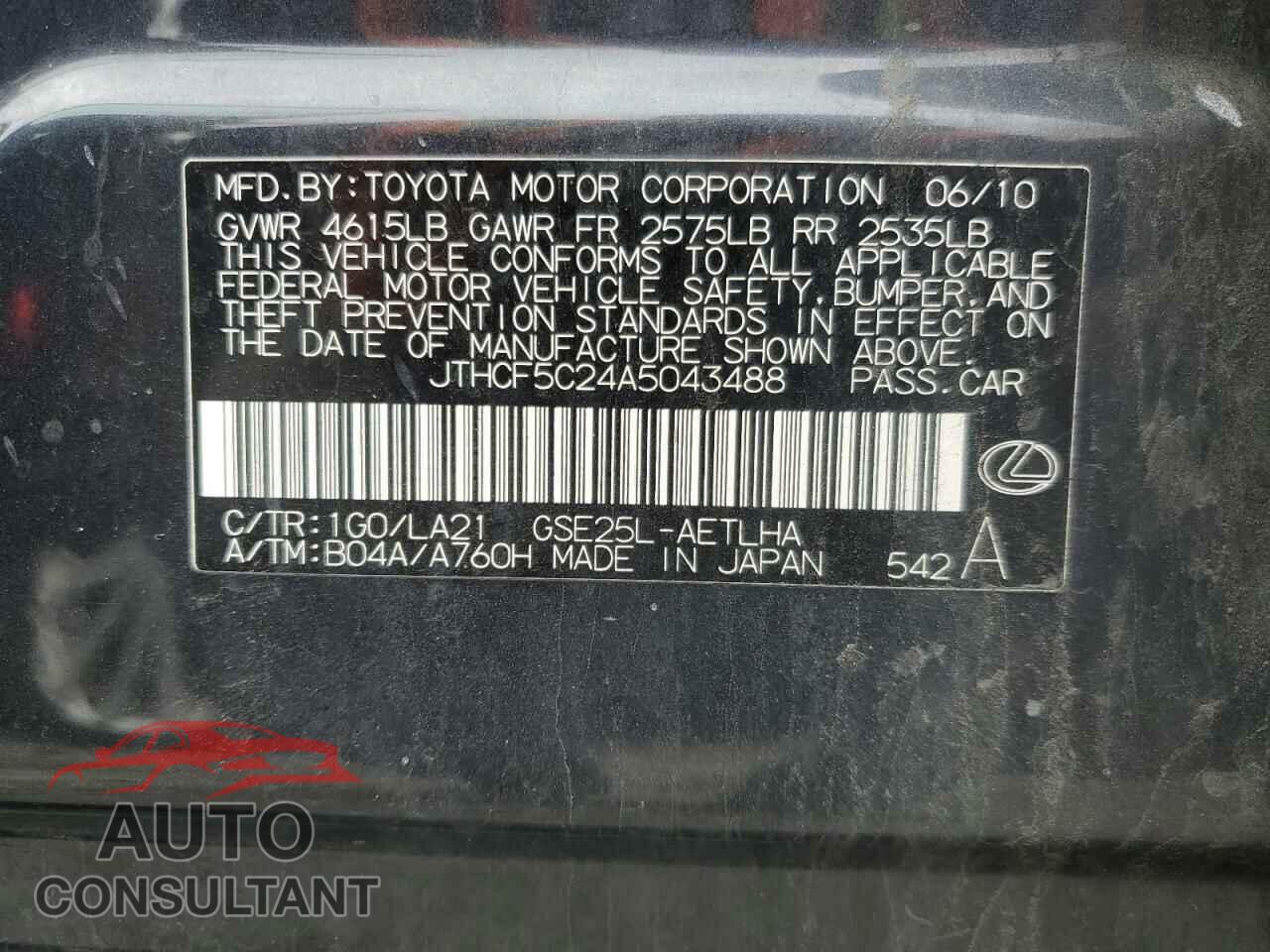 LEXUS IS 2010 - JTHCF5C24A5043488