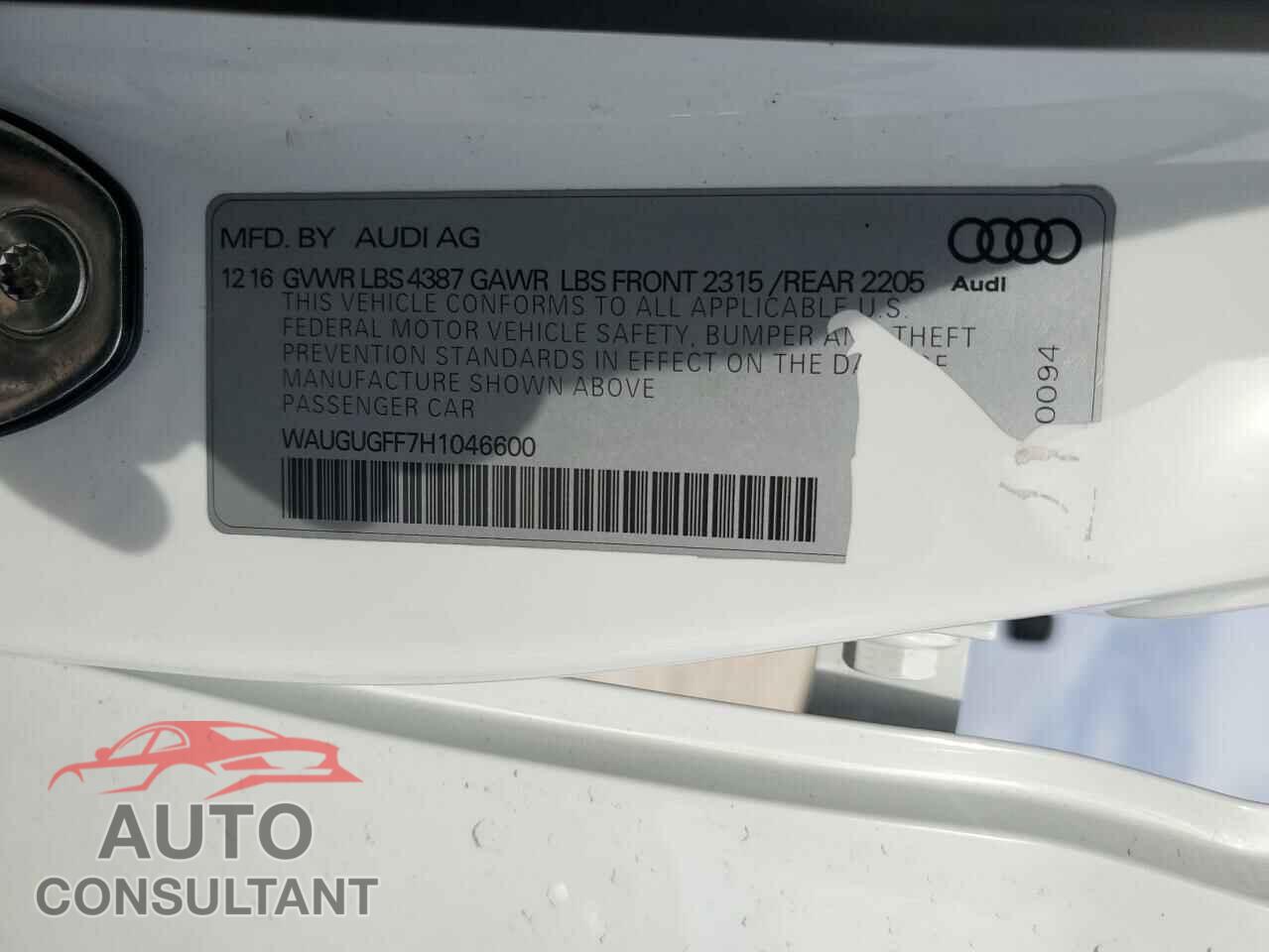 AUDI A3 2017 - WAUGUGFF7H1046600