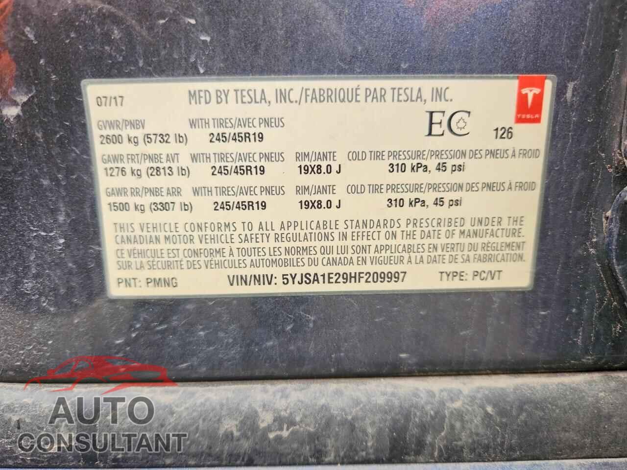 TESLA MODEL S 2017 - 5YJSA1E29HF209997