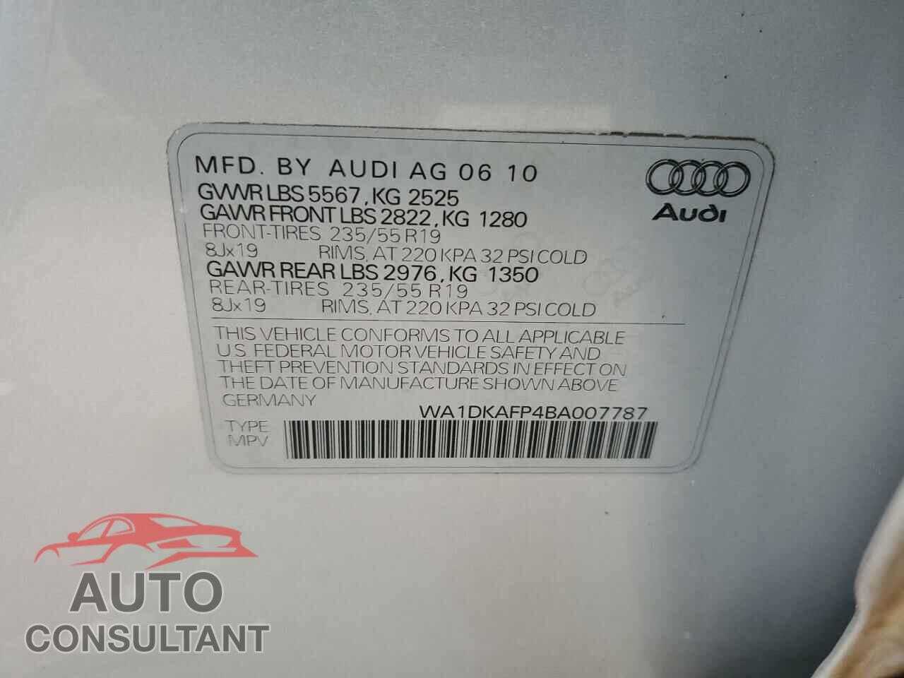 AUDI Q5 2011 - WA1DKAFP4BA007787