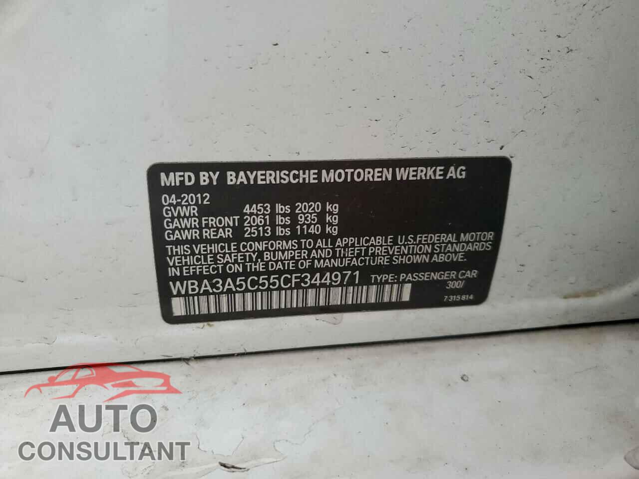 BMW 3 SERIES 2012 - WBA3A5C55CF344971
