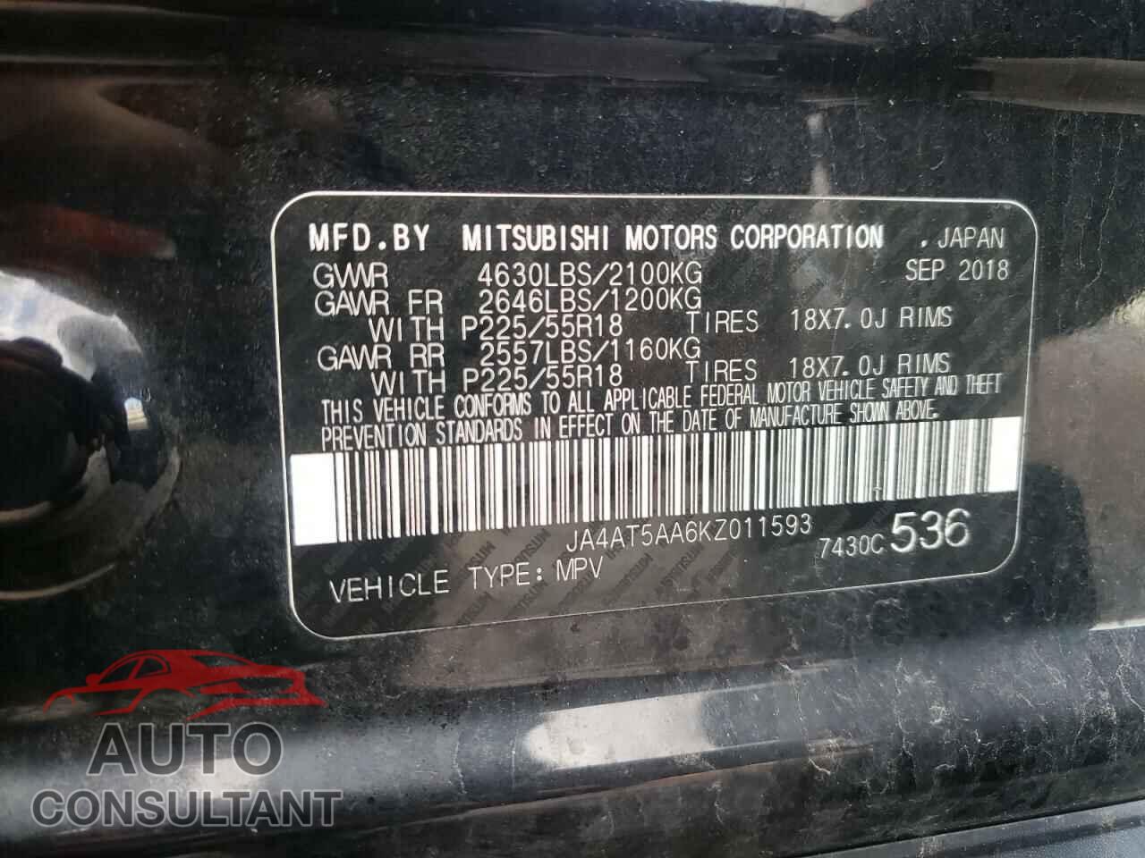 MITSUBISHI ECLIPSE 2019 - JA4AT5AA6KZ011593