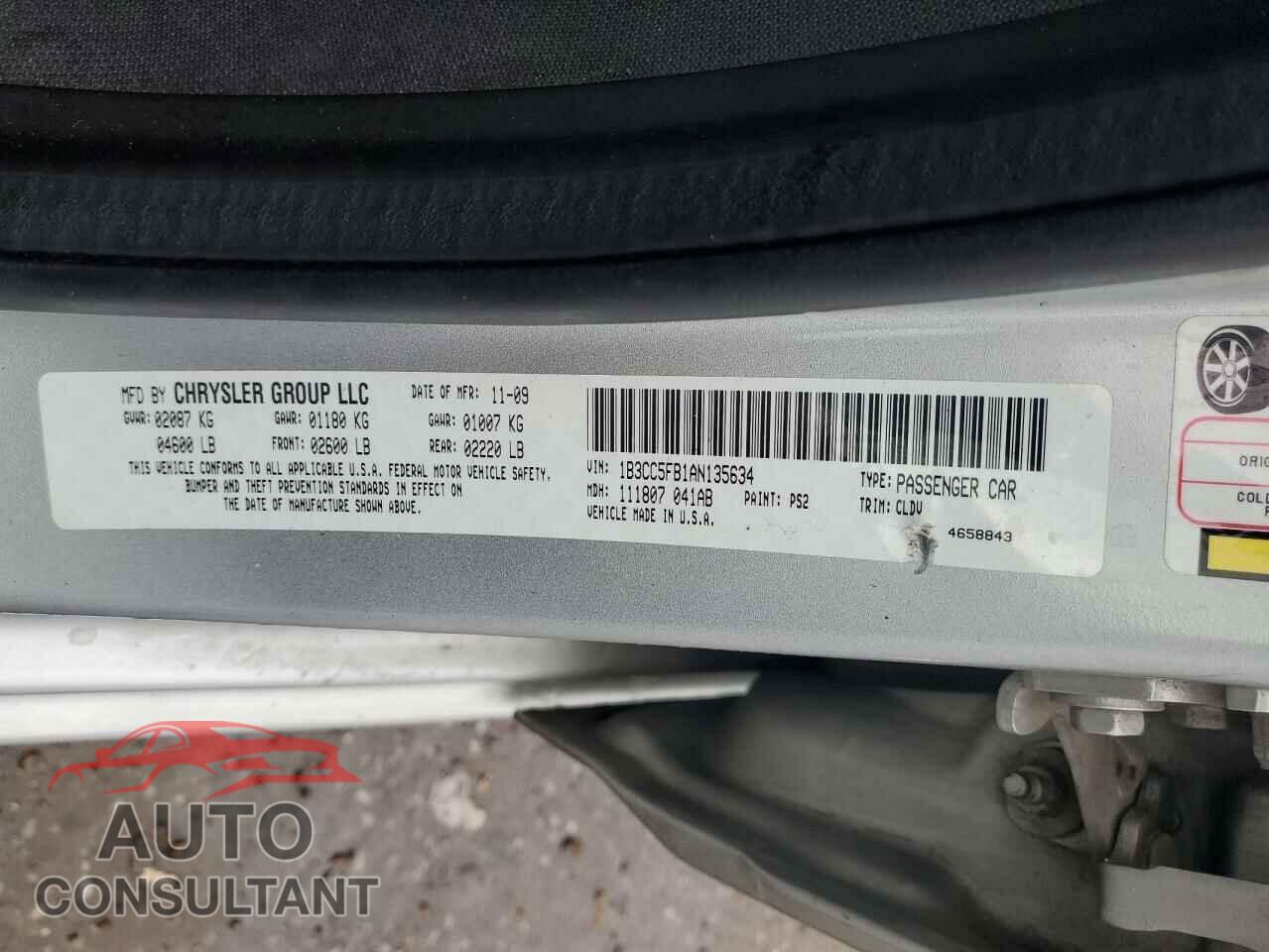 DODGE AVENGER 2010 - 1B3CC5FB1AN135634