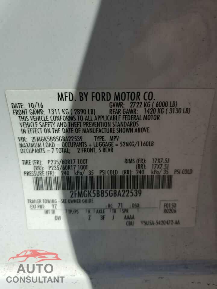 FORD FLEX 2016 - 2FMGK5B85GBA22539