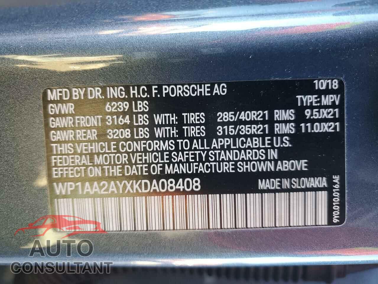 PORSCHE CAYENNE 2019 - WP1AA2AYXKDA08408