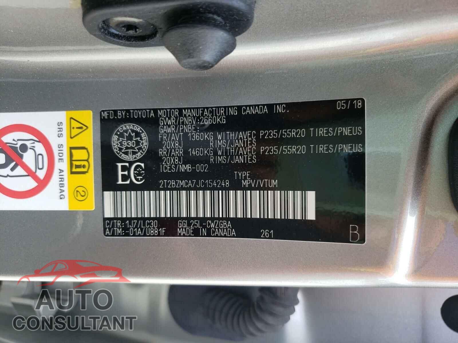 LEXUS RX350 2018 - 2T2BZMCA7JC154248