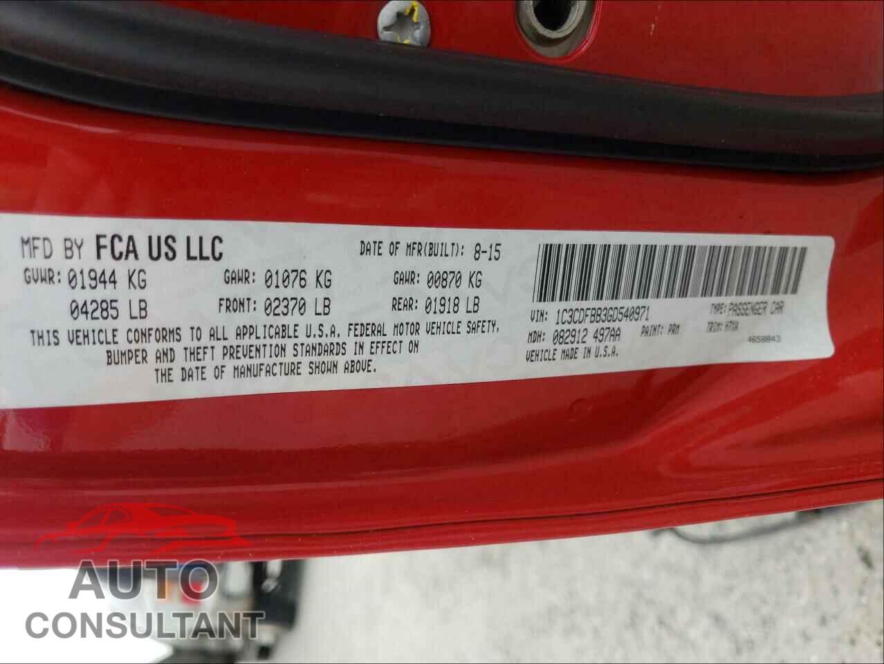 DODGE DART 2016 - 1C3CDFBB3GD540971