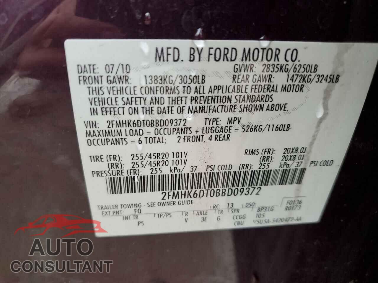 FORD FLEX 2011 - 2FMHK6DT0BBD09372