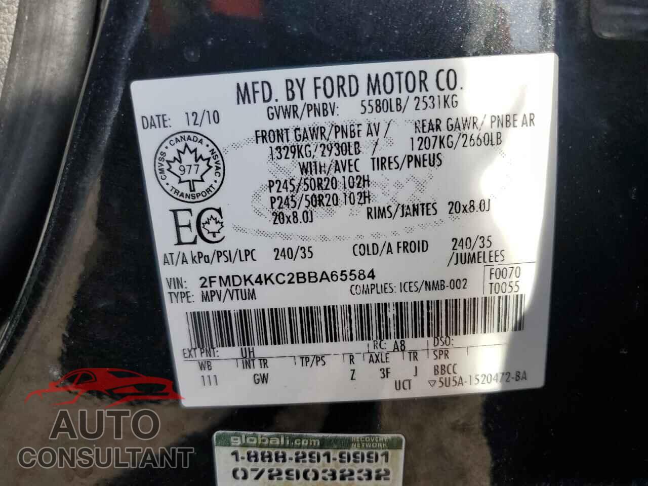 FORD EDGE 2011 - 2FMDK4KC2BBA65584