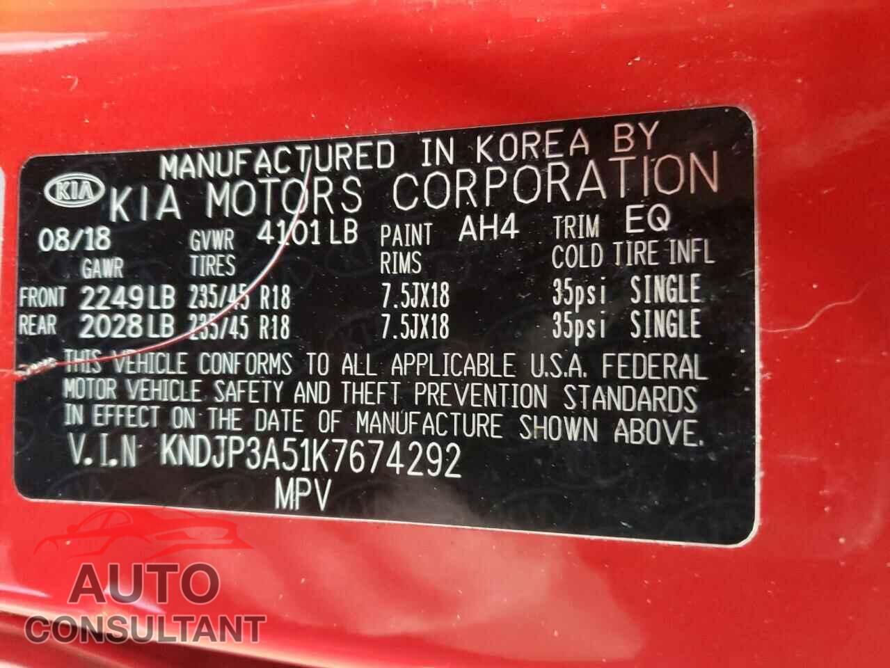 KIA SOUL 2019 - KNDJP3A51K7674292