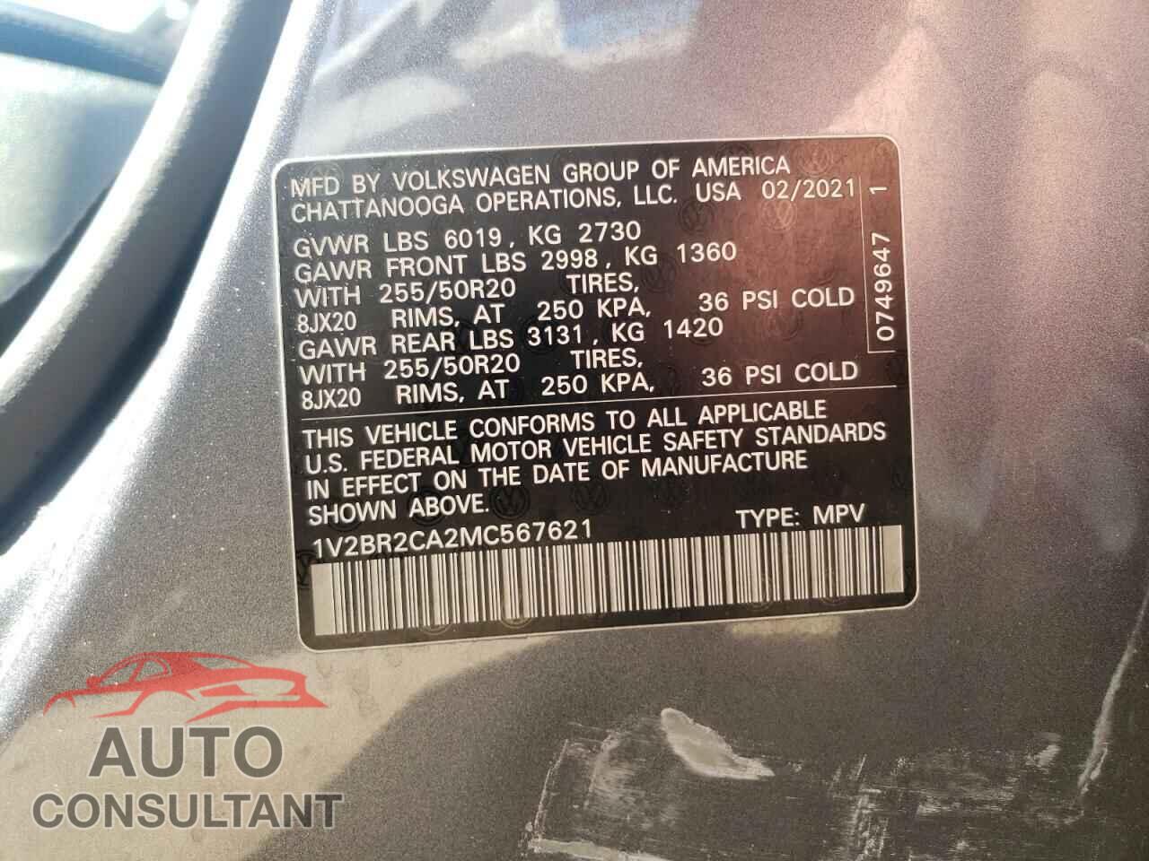 VOLKSWAGEN ATLAS 2021 - 1V2BR2CA2MC567621